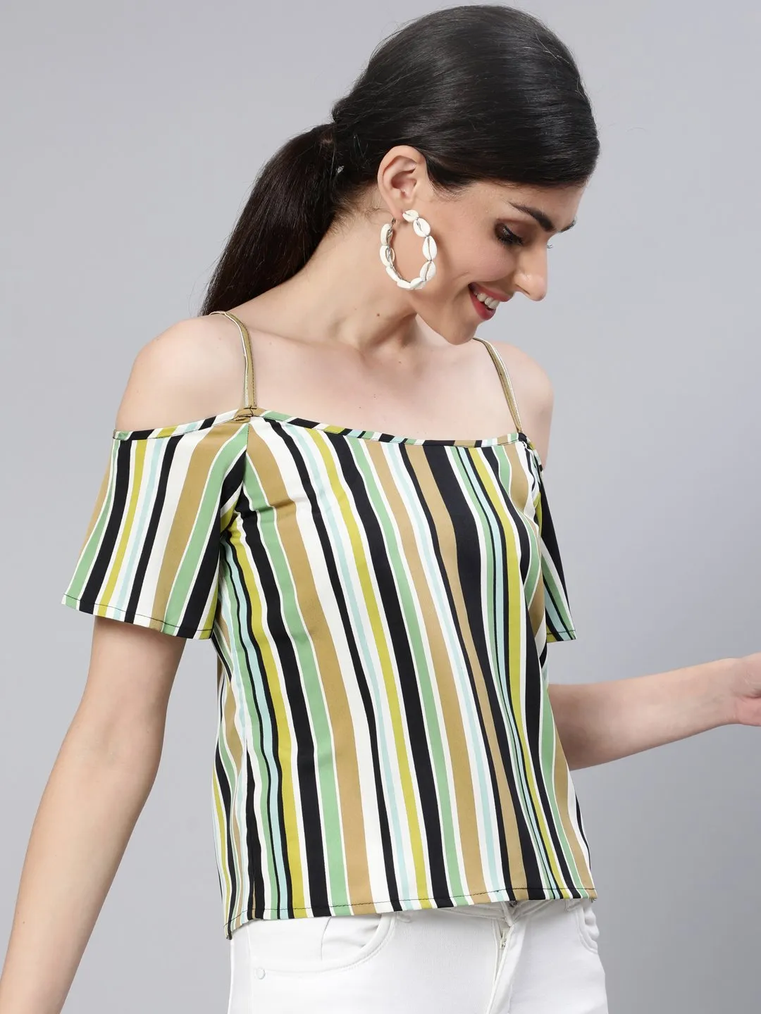 Women Multi Striped Off-Shoulder Top