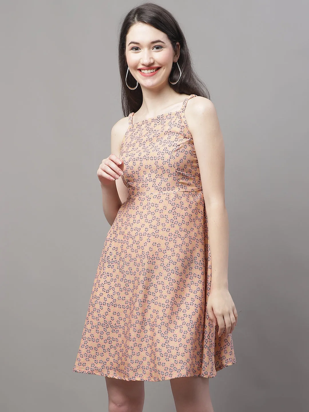 Women Peach Floral Printed A-Line Dresses