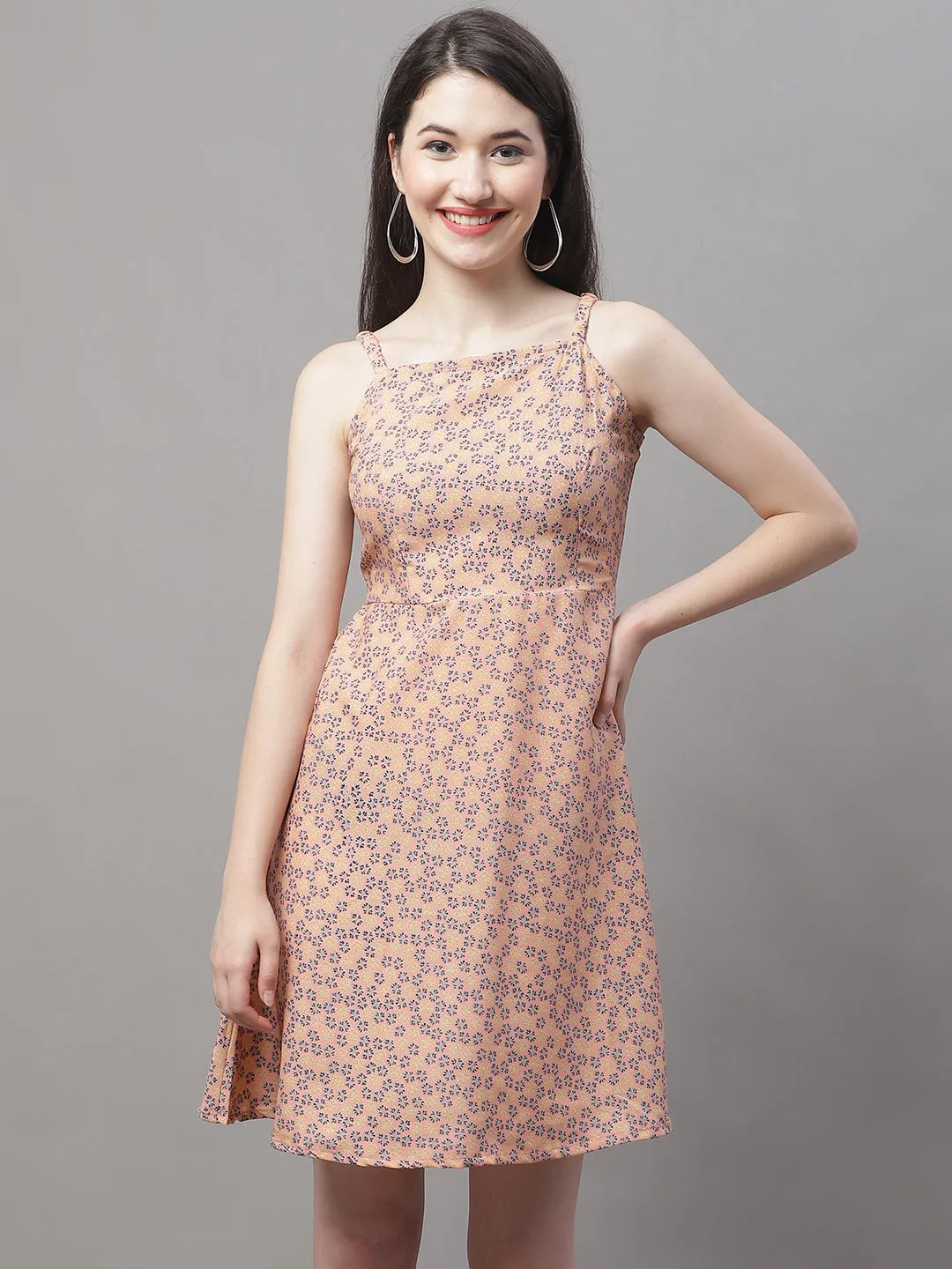 Women Peach Floral Printed A-Line Dresses