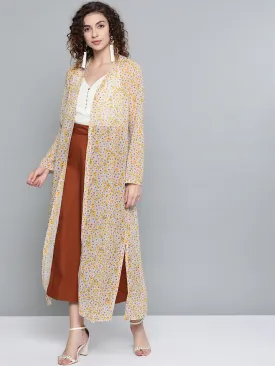 Women Yellow Ditsy Floral Side Slit Longline Shrug