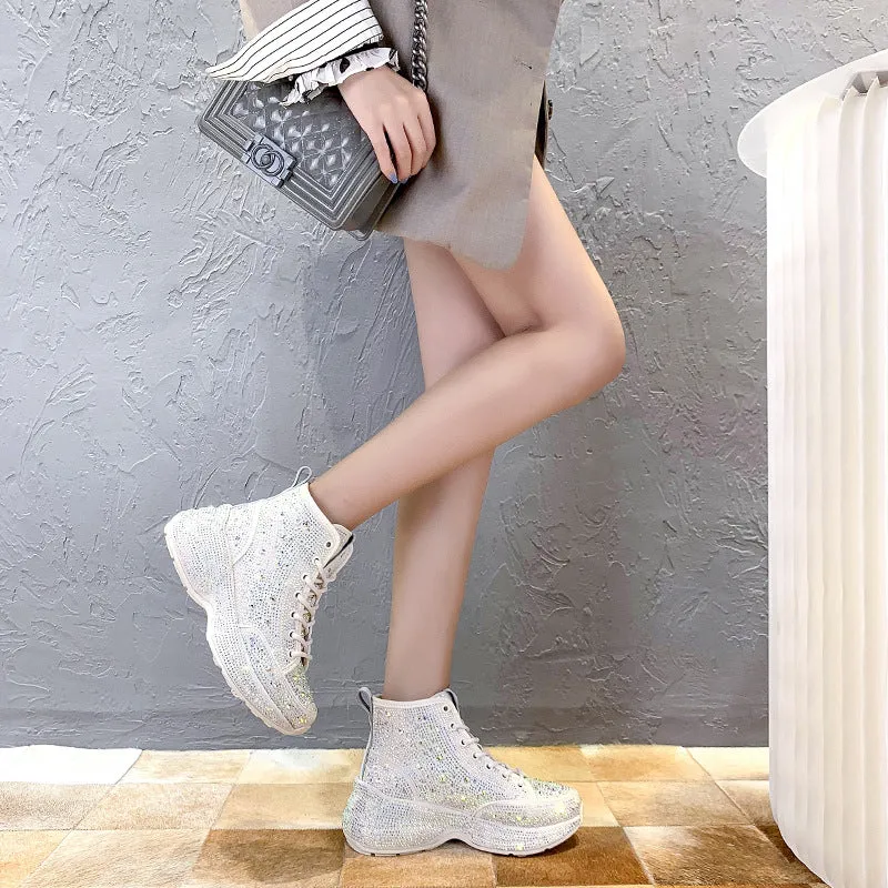 Women's Rhinestone Platform Shoes Fashion High Top Sneakers