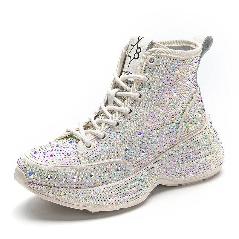 Women's Rhinestone Platform Shoes Fashion High Top Sneakers